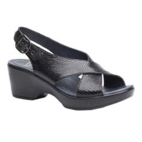 Dansko Jacinda slingback black leather cross strap wedge sandals 38/8 - Picture 1 of 10